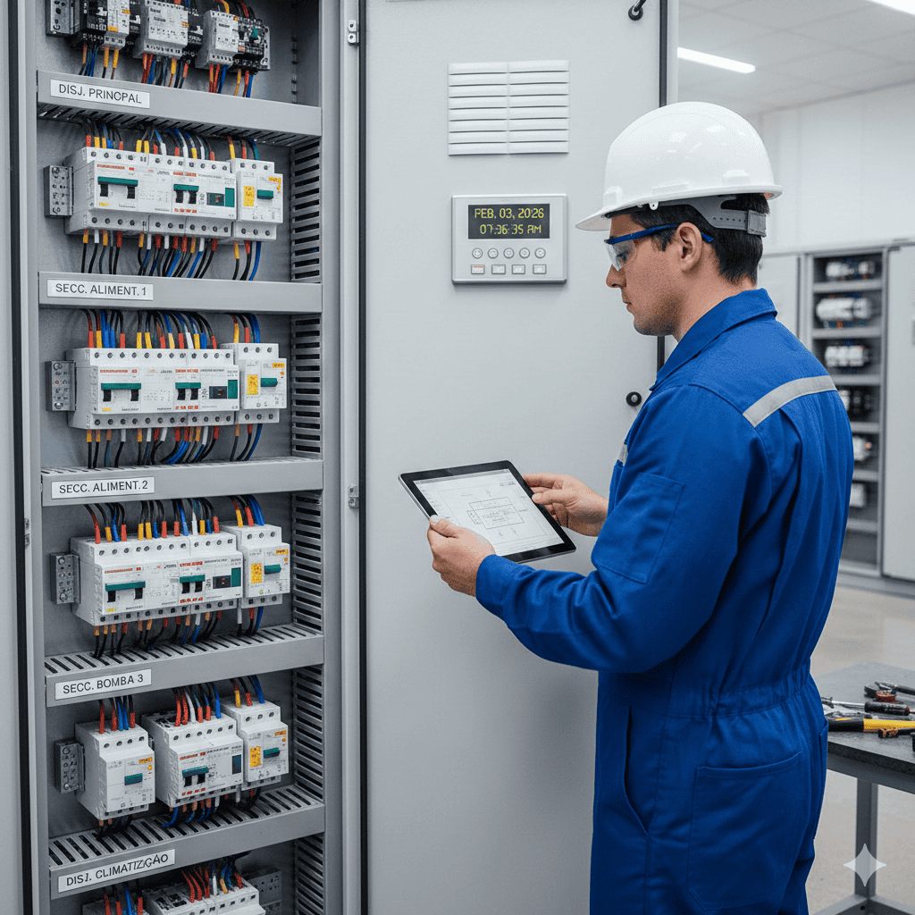 CLP industrial e placa Arduino lado a lado em painel de automação.